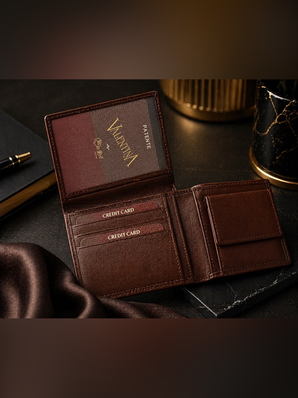 Valentina In Pell Genuine Leather Bifold Brown Wallet Coin Pocket - Picture 3 of 9